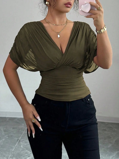 Ruched Surplice Short Sleeve Top - Street’s Boutique