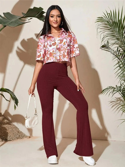 Full Size High-Waist Flare Active Pants Plus Size - Street’s Boutique