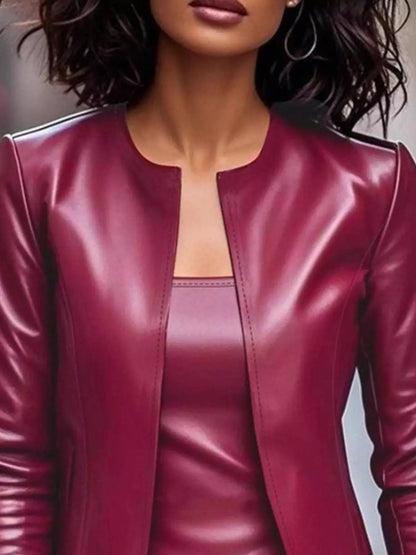 Open Front Leather Jacket & Dress Set - Street’s Boutique