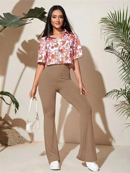 Full Size High-Waist Flare Active Pants Plus Size - Street’s Boutique