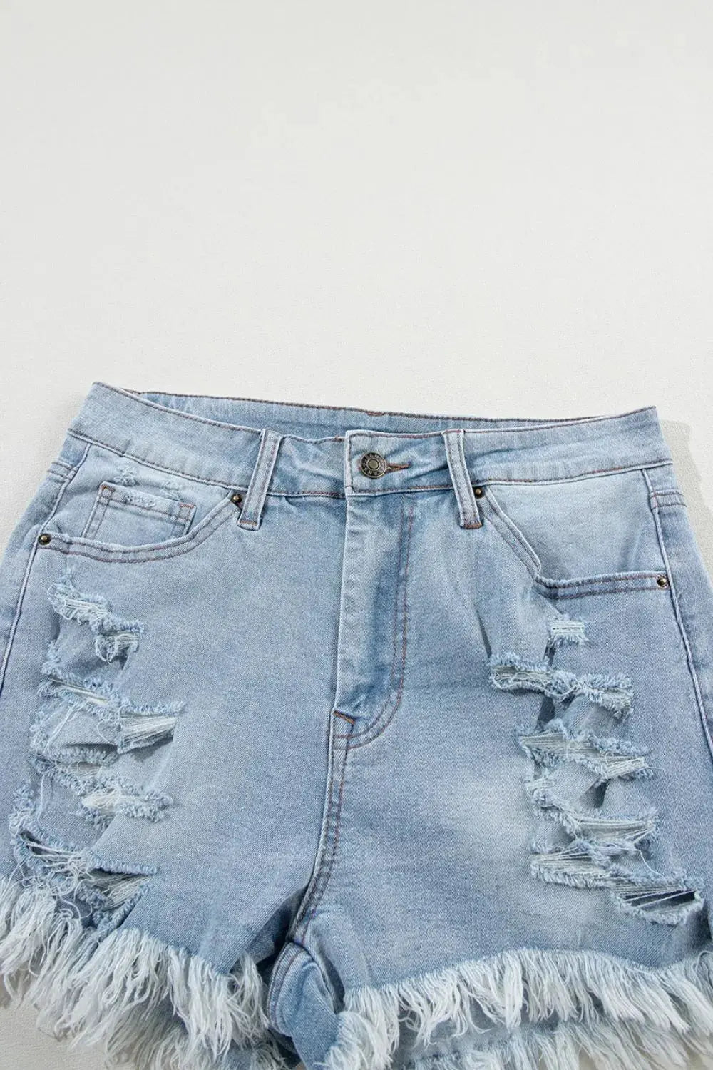 Distressed Raw Hem High Waist Denim Shorts - Street’s Boutique