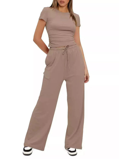 Short Sleeve Top and Drawstring Pants Set - Street’s Boutique