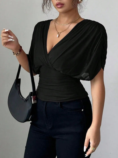 Ruched Surplice Short Sleeve Top - Street’s Boutique