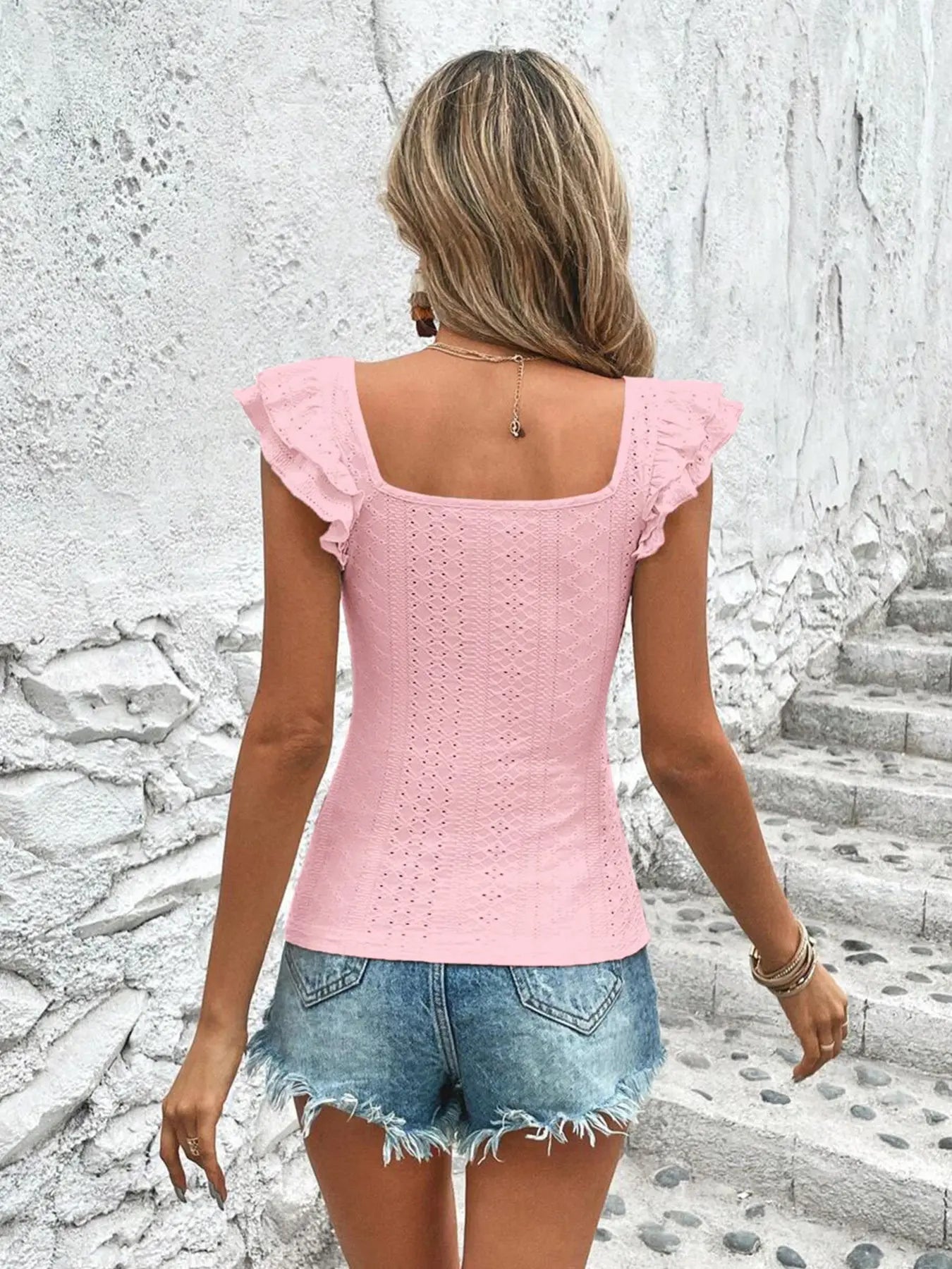 Square Neck Ruffle Sleeve Top - Street’s Boutique