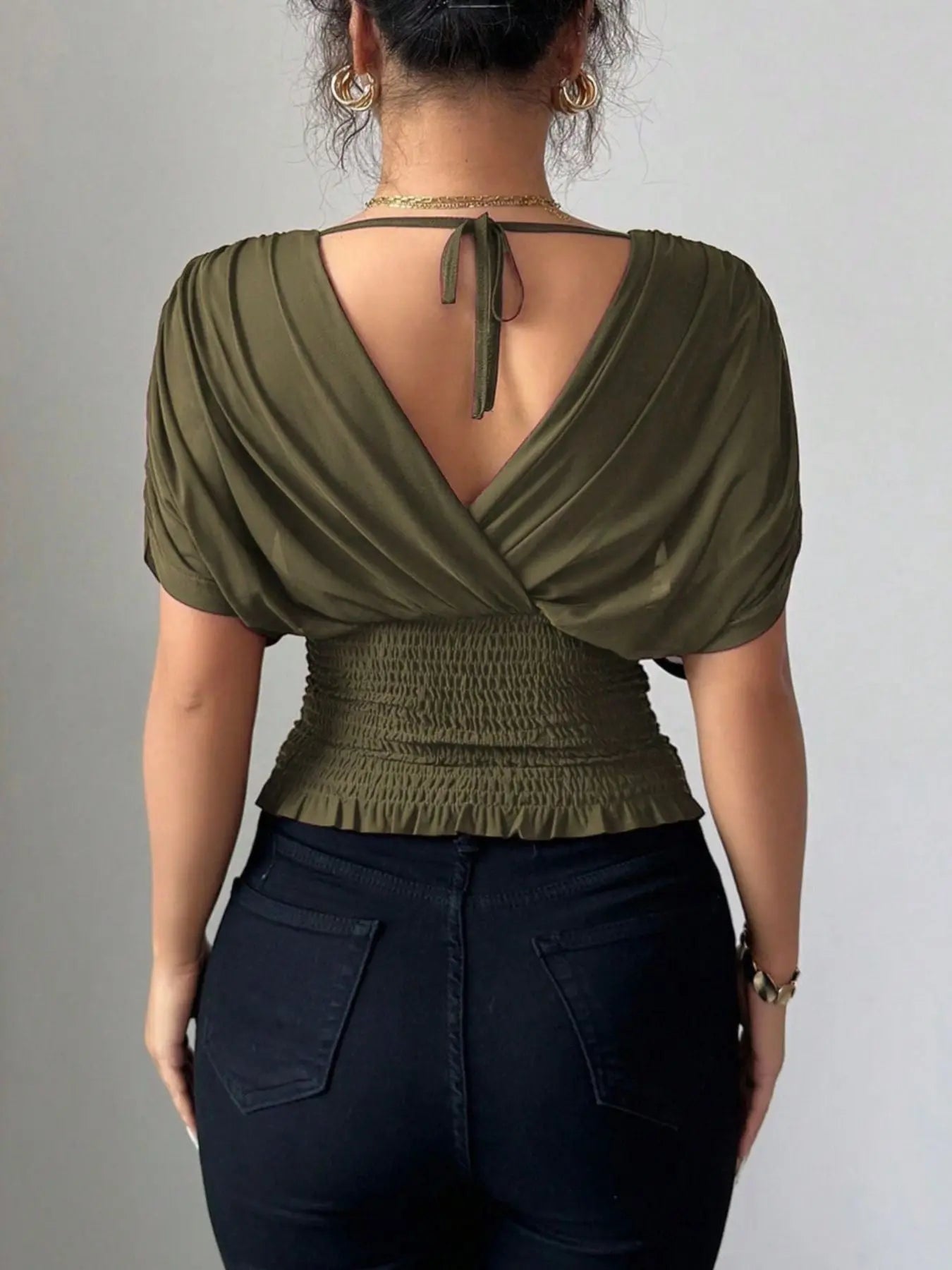 Ruched Surplice Short Sleeve Top - Street’s Boutique