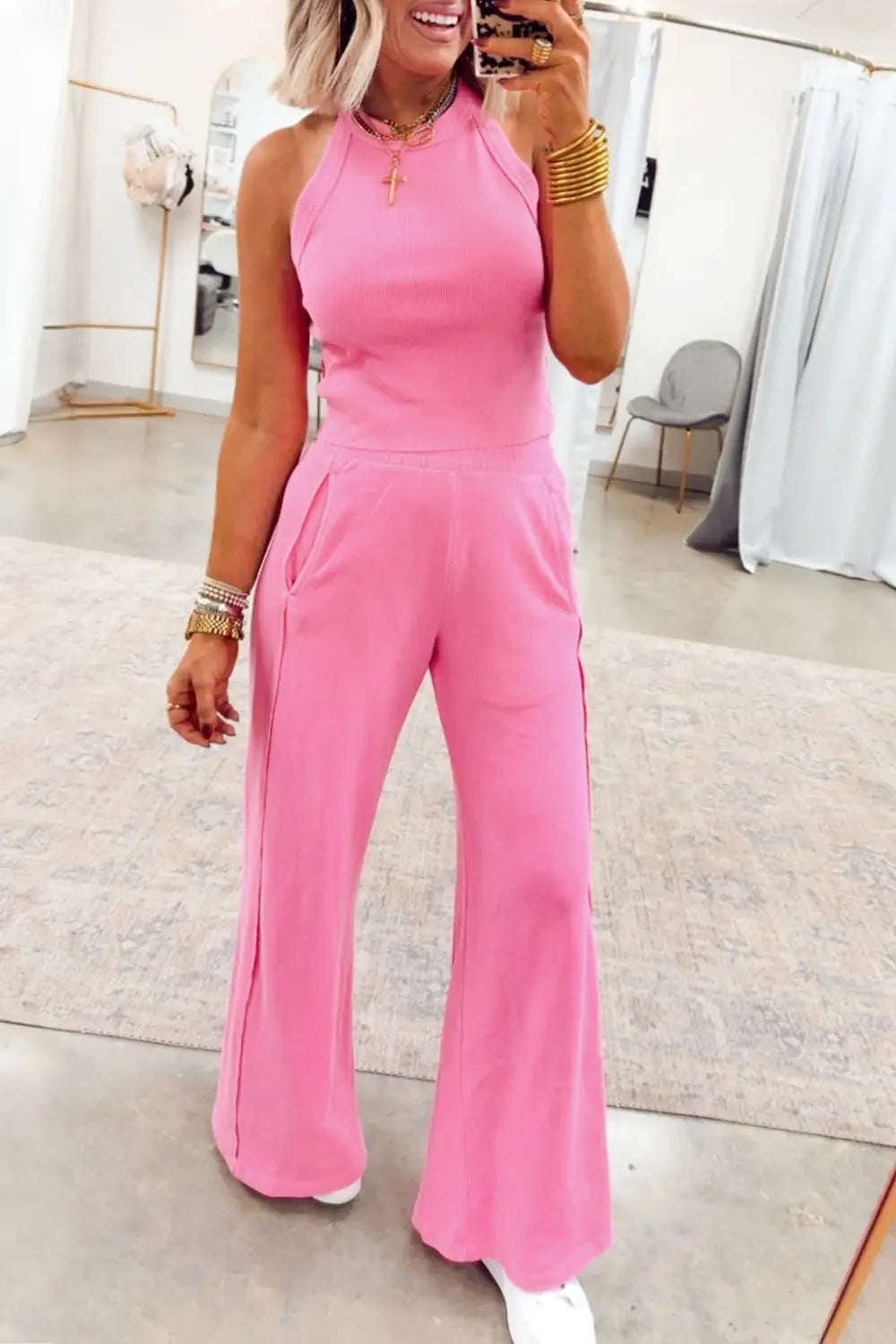 Slim Ribbed Tank Top and Sweatpants Set - Street’s Boutique